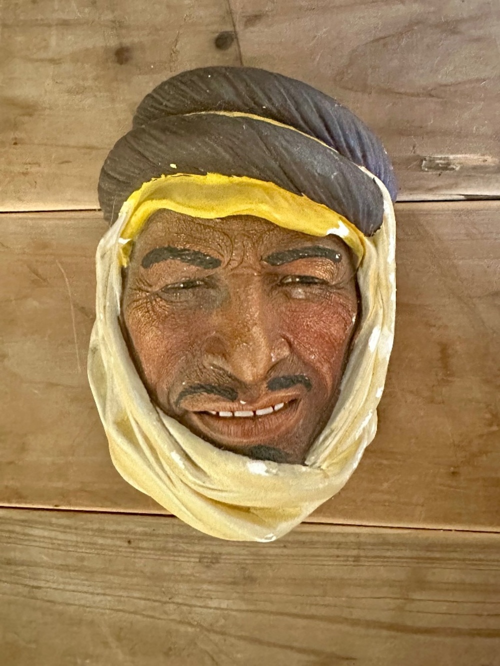 Vintage Chalkware Head Arab Man Sheik Wall Plaque england